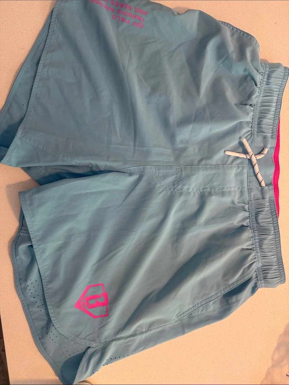 Light Blue Baseball 101 Men’s Athletic Shorts with Pink Accent